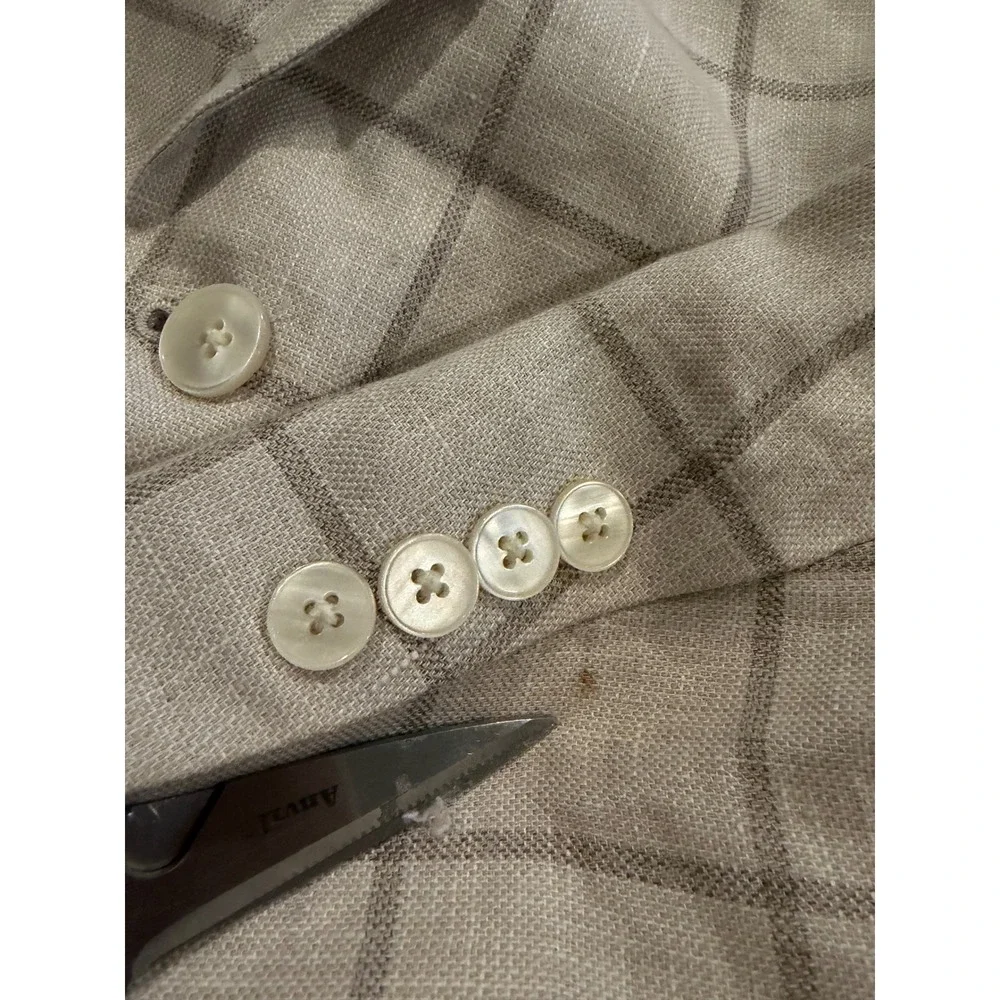 Lauren Ralph Lauren Men's 56L Linen Cotton Plaid Blazer Sport Coat Beige Gray